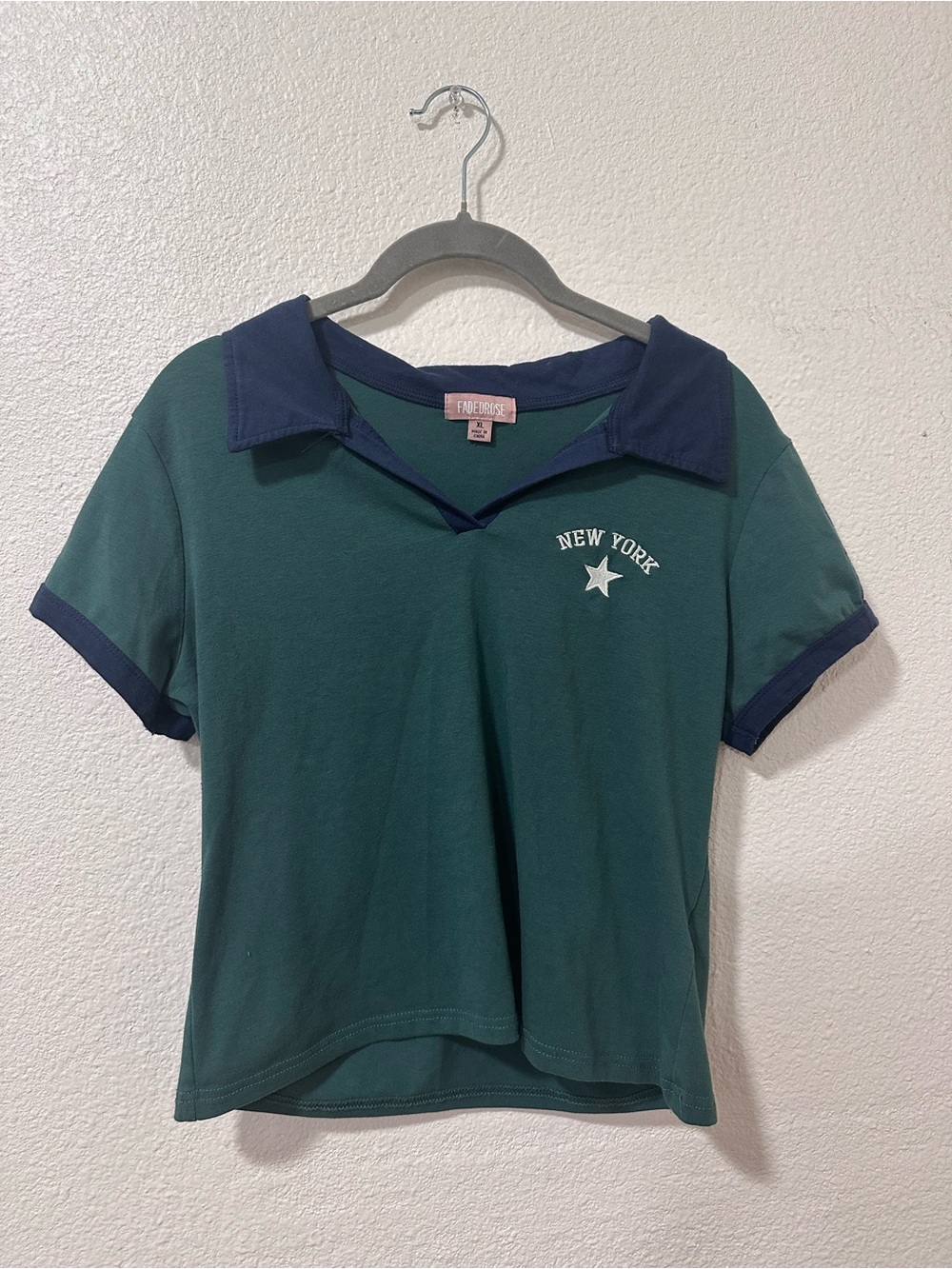 Green 'New York' Polo Tee with Navy Trim